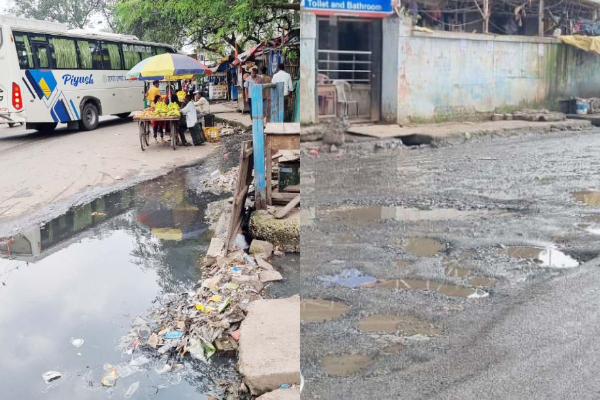 सरकारी बस स्टैंड के सामने गंदे पानी व टूटी सड़क से यात्रियों की मुश्किलें बढ़ीं