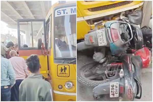 रांची: रातू रोड में अनियंत्रित स्कूल बस ने कई गाड़ियों को रौंदा