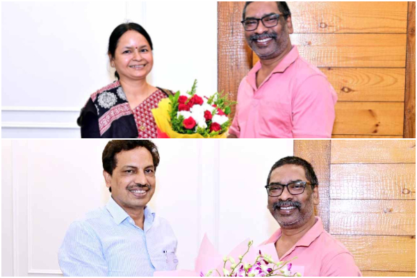 सीएम से राज्य निर्वाचन आयुक्त व विकास आयुक्त ने की मुलाकात