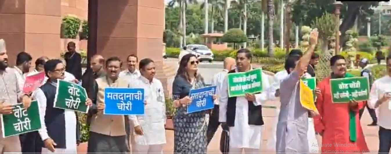 बिहार SIR के खिलाफ संसद भवन में इंडिया अलायंस का प्रदर्शन, वापस लेने की मांग