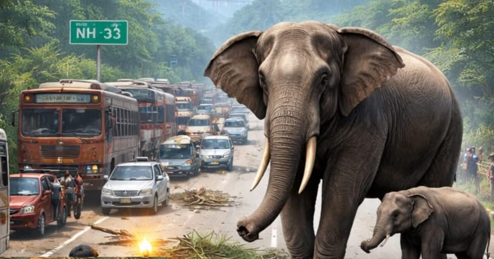 रामगढ़ः NH-33 पर हाथियों का फिर आतंक, आवागमन घंटों बाधित