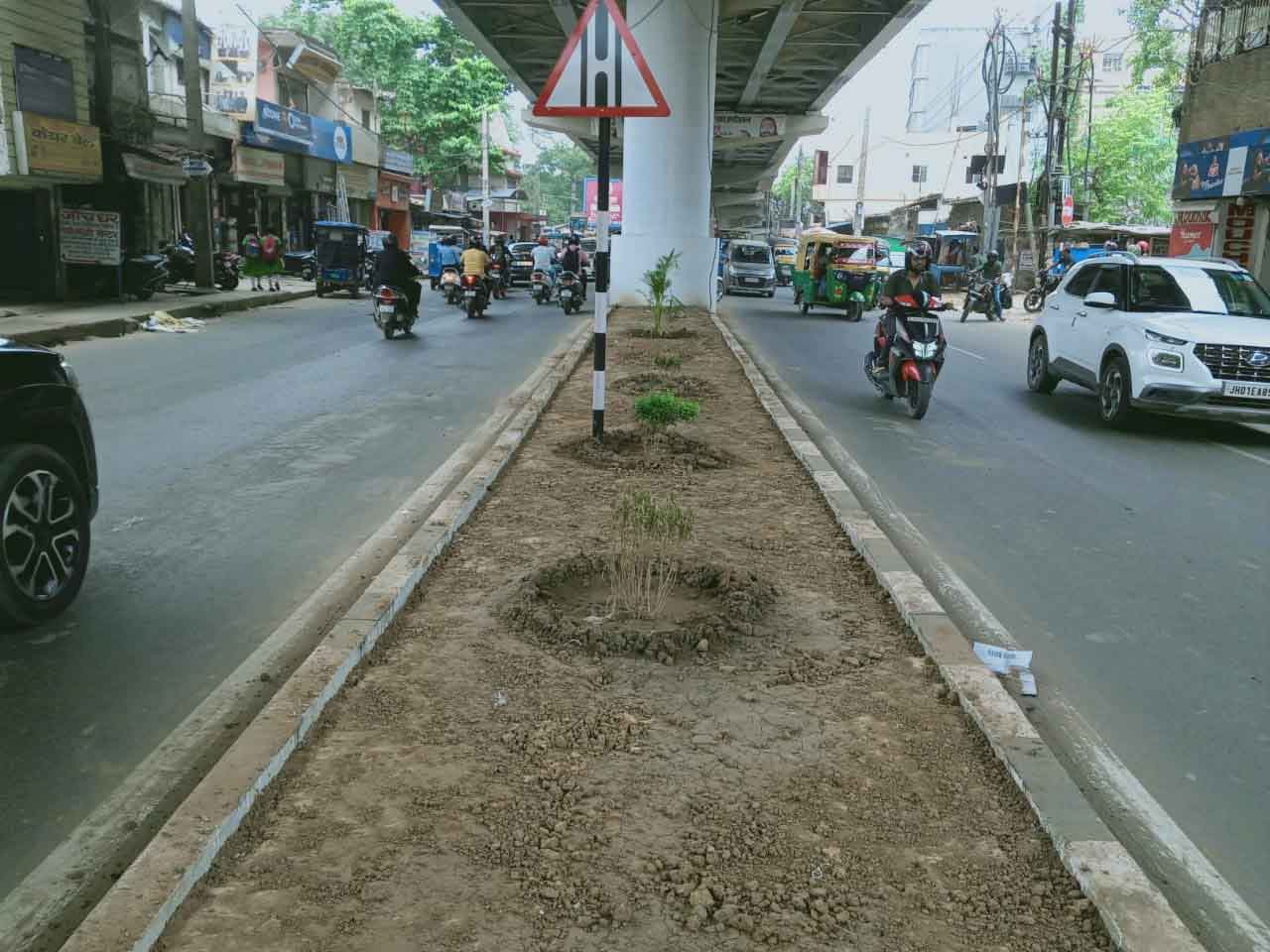 उद्घाटन से पहले ही मुरझाने लगे रातू रोड एलिवेटेड कॉरिडोर के नीचे लगे पौधे