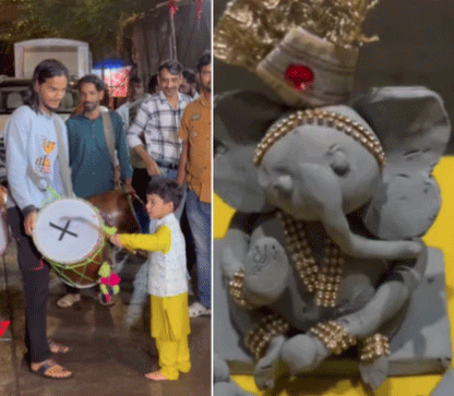 गणेश उत्सव में छाए स्टार किड्स: देवी ने बनाई गणेश मूर्ति, गोला ने बजाया ढोल